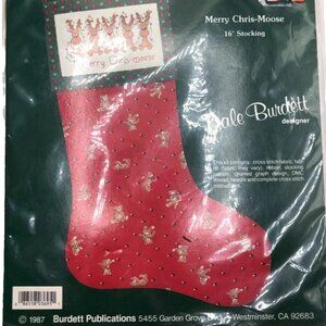 Dale Burdett Christmas Cross Stitch Kit Merry Chris-Moose 16" Stocking - SEALED